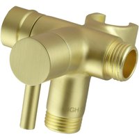 Fixed and Handheld Combo Diverter Valve (3 Way) with Built-in Handheld Holder - Brushed Gold Finish