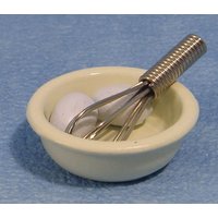 Eggs in Bowl and Whisk for 12th Scale Dolls House