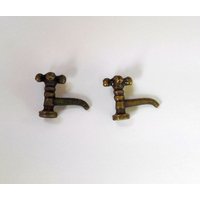 Pair of Brass Crosstop Pillar Taps for 12th Scale Dolls House