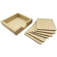 Coaster Holder and 6 Coasters Wood Blanks