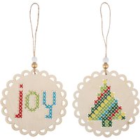 Trimits Joy and Tree Wooden Christmas Decoration Cross Stitch Kits