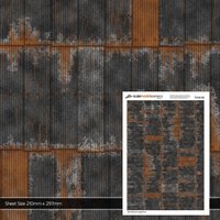 Scale Model Scenery Rusty Black Painted & Weathered Corrugated Iron Texture Paper (Pack of 5) OO Gauge
