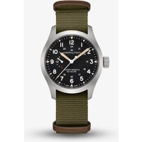 Hamilton Mens Khaki Field Mechanical Power Reserve Green Fabric Strap Watch H69509960