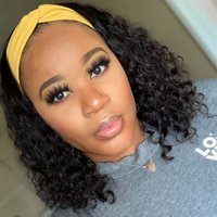 Headband Wig Natural Black 180 Density Curly Bob Wig
