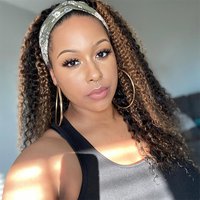 Kinky Curly 150% Density Human Hair Half Wigs #2/4 Color Glueless Wigs