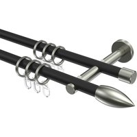Vorhangstangen Metall 16 mm Ø Medium Poveda Schwarz/Edelstahl-Optik, doppelläufig