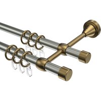 Vorhangstange Edelstahl-Optik / Messing Antik, Metall 16 mm Ø Primus Lucan, doppelläufig