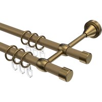 Gardinenstange Gold matt / Messing Antik, Metall 16 mm Ø Primus Lucan, doppelläufig