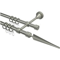 Vorhangstange Edelstahl-Optik / Chrom matt, Metall 16 mm Ø Primus Lorenzo, doppelläufig