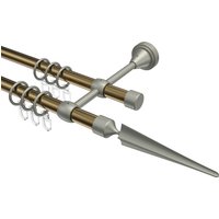 Gardinenstange Messing Antik / Chrom matt, Metall 16 mm Ø Primus Lorenzo, doppelläufig