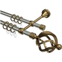 Gardinenstange Edelstahl-Optik / Messing Antik, Metall 16 mm Ø Primus Paolo, 2-läufig
