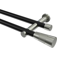 Gardinenstangen Schwarz / Edelstahl-Optik, Metall 20 mm Ø Platon Tanara, 2-läufig