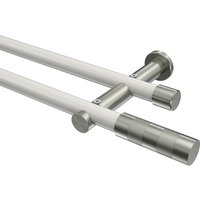 Vorhangstange Weiß / Edelstahl-Optik, Metall 20 mm Ø Platon Mavell, 2-läufig