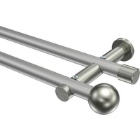 Gardinenstange Silbergrau / Edelstahl-Optik, doppelläufig Metall 20 mm Ø Platon Luino