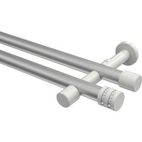 Gardinenstangen Silbergrau / Weiß, Metall 20 mm Ø Prestige Estana, zweiläufig