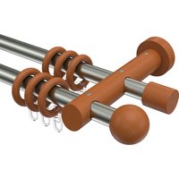 Vorhangstange Edelstahl-Optik / Kirschbaum 20 mm Ø doppelläufig Talena Luina Metall / Holz
