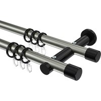 Gardinenstange Edelstahl-Optik / Schwarz, Metall 20 mm Ø Platon Santo, doppelläufig