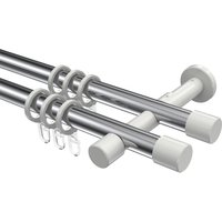 Gardinenstange Chrom / Weiß, Metall 20 mm Ø Prestige Santo, 2-läufig