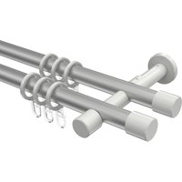 Gardinenstangen Silbergrau / Weiß, Metall 20 mm Ø Prestige Santo, 2-läufig