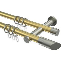 Gardinenstangen Messing-Optik / Edelstahl-Optik 20 mm Ø Platon Verano, 2-läufig