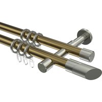 Vorhangstange Messing Antik / Edelstahl-Optik, zweiläufig Metall 20 mm Ø Prestige Verano