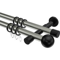 Vorhangstange Edelstahl-Optik / Schwarz, Metall 20 mm Ø Prestige Luino, zweiläufig