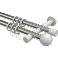 Gardinenstange Edelstahl-Optik / Weiß, Metall 20 mm Ø Prestige Luino, 2-läufig