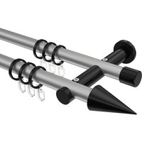 Gardinenstangen Silbergrau / Schwarz, Metall 20 mm Ø Platon Savio, doppelläufig