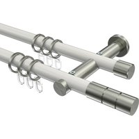 Gardinenstange Weiß / Edelstahl-Optik, Metall 20 mm Ø Platon Elanto, doppelläufig