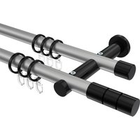 Vorhangstange Silbergrau / Schwarz, Metall 20 mm Ø Platon Elanto, zweiläufig