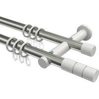 Gardinenstangen Edelstahl-Optik / Weiß, Metall 20 mm Ø Platon Elanto, zweiläufig
