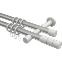 Vorhangstange Silbergrau / Weiß, Metall 20 mm Ø Prestige Elanto, 2-läufig