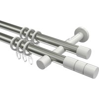 Gardinenstange Edelstahl-Optik / Weiß, Metall 20 mm Ø Prestige Elanto, zweiläufig