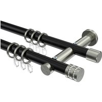 Gardinenstangen Schwarz / Edelstahl-Optik, Metall 20 mm Ø Platon Estana, zweiläufig