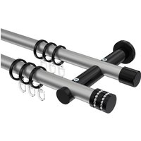 Gardinenstange Silbergrau / Schwarz, Metall 20 mm Ø Platon Estana, doppelläufig