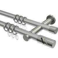 Gardinenstange Silbergrau / Edelstahl-Optik, zweiläufig Metall 20 mm Ø Platon Zoena