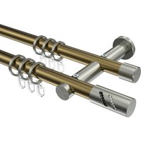 Vorhangstange Messing Antik / Edelstahl-Optik, 2-läufig Metall 20 mm Ø Platon Zoena