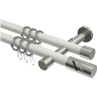 Vorhangstangen Weiß / Edelstahl-Optik, Metall 20 mm Ø Prestige Zoena, zweiläufig