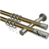 Vorhangstange Messing Antik / Edelstahl-Optik, doppelläufig Metall 20 mm Ø Prestige Zoena
