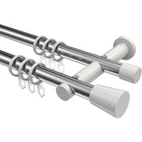 Gardinenstange Chrom / Weiß, Metall 20 mm Ø Platon Sitra, zweiläufig