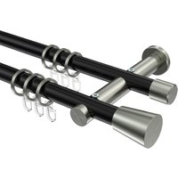 Vorhangstange Schwarz / Edelstahl-Optik, Metall 20 mm Ø Platon Sitra, doppelläufig