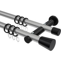 Vorhangstangen Silbergrau / Schwarz, Metall 20 mm Ø Platon Sitra, 2-läufig