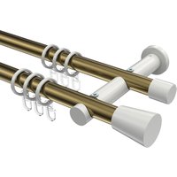 Vorhangstange Messing Antik / Weiß, doppelläufig Metall 20 mm Ø Platon Sitra