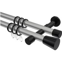 Vorhangstange Silbergrau / Schwarz, Metall 20 mm Ø Prestige Sitra, 2-läufig
