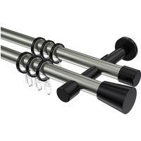 Gardinenstangen Edelstahl-Optik / Schwarz, Metall 20 mm Ø Prestige Sitra, zweiläufig