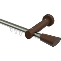 Innenlauf-Vorhangstangen Edelstahl-Optik / Nussbaum 20 mm Ø Talent Bero Aluminium / Holz