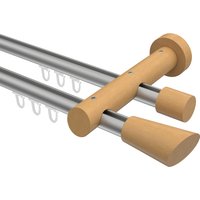 Innenlauf-Gardinenstangen Silbergrau / Buche 20 mm Ø doppelläufig Talent Bero Aluminium / Holz
