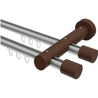 Innenlauf-Vorhangstange Silbergrau / Nussbaum 20 mm Ø zweiläufig Talent Feta Aluminium / Holz