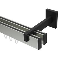 Innenlauf-Gardinenstangen Edelstahl-Optik / Schwarz doppelläufig eckig Smartline Paxo