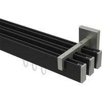 Innenlaufstangen / Vorhangstangen Schwarz / Edelstahl-Optik dreiläufig kantig Smartline Paxo